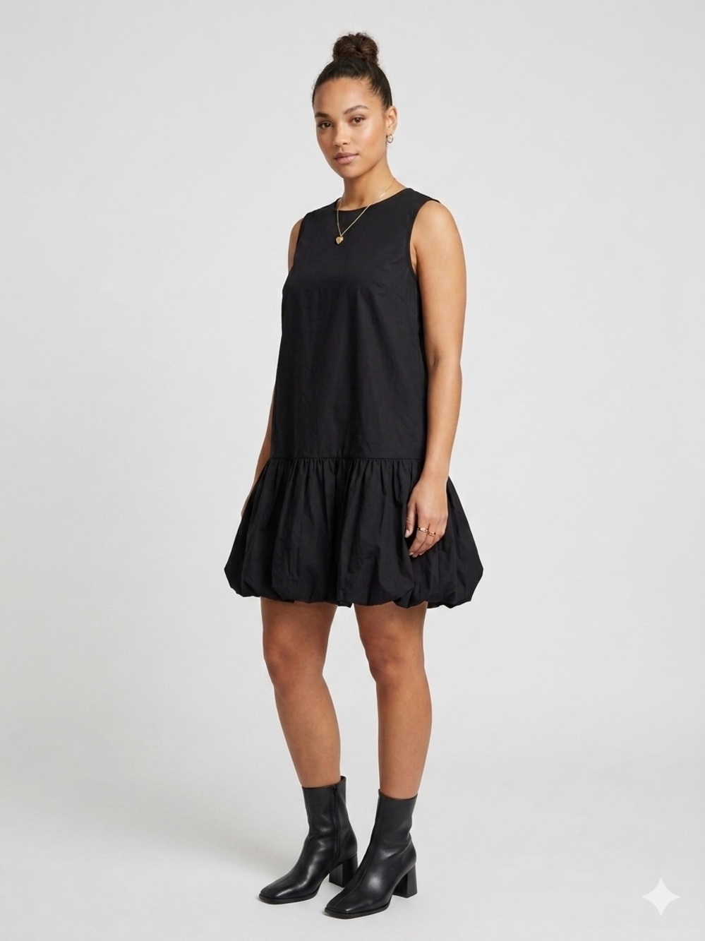 Aritzia Sunday Best Black Cotton Bubble Hem Mini Dress Sleeveless Pleated SMALL